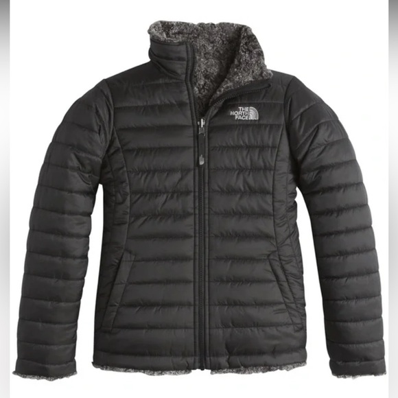 The North Face reversible “Swirl” black puffer jacket with gray fleece. SZ sm - Picture 1 of 10